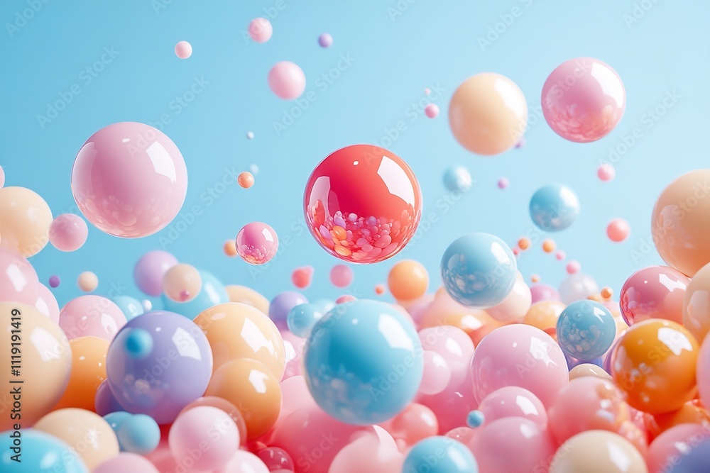 Simple pastel spheres explode on a blank backdrop. Generative Ai Simple pastel spheres explode on a blank backdrop. Generative Ai
