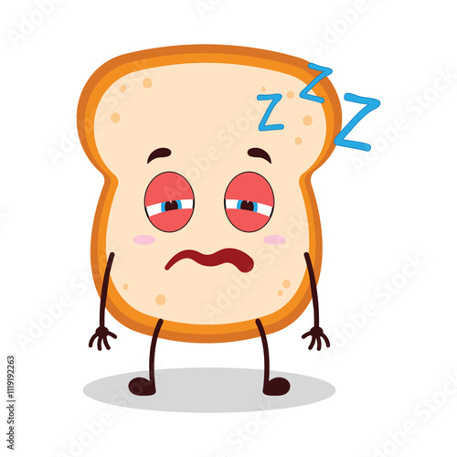 cute sleepy expression of bread cartoon character