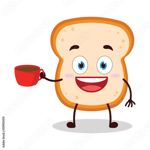 cute cheerful expression of bread cartoon character carry cup of coffee