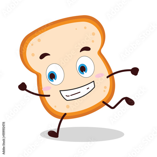 cute rush running expression of bread cartoon character