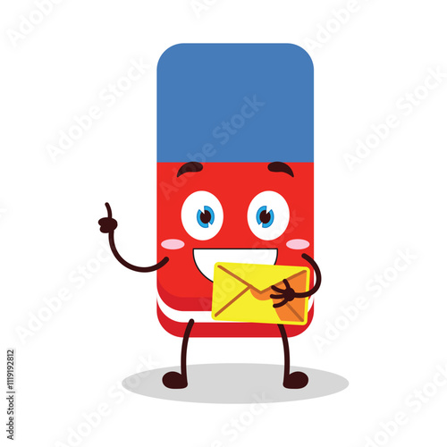 cute happy expression of eraser cartoon character bring envelope letter