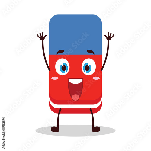 cute rise hand happy expression of eraser cartoon character