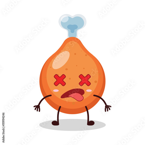 cute fainted expression of chicken drumstick cartoon character