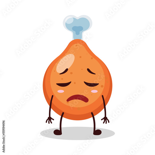 cute tired expression of chicken drumstick cartoon character