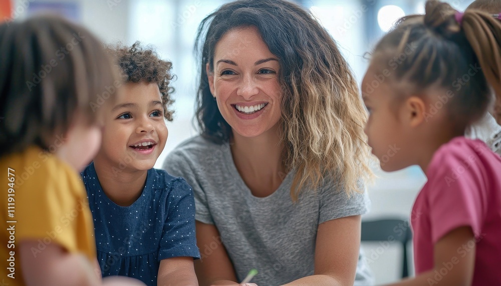 Engaging Teacher Asking Children Questions in a Bright Classroom Setting Engaging Teacher Asking Children Questions in a Bright Classroom Setting