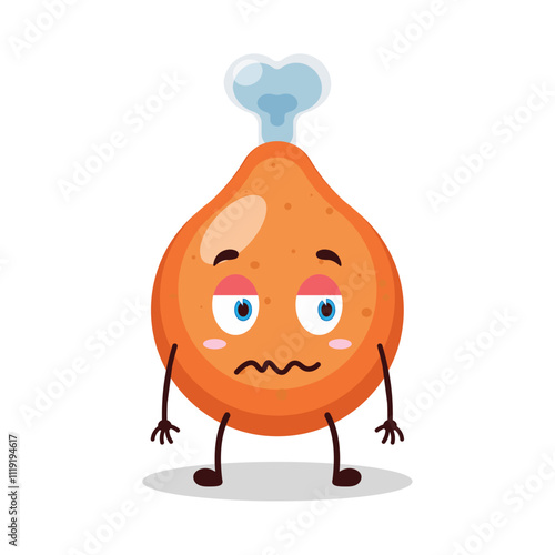 cute grumpy expression of chicken drumstick cartoon character