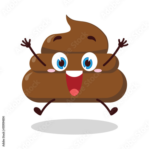 cute celebration jump expression of chicken poop cartoon character