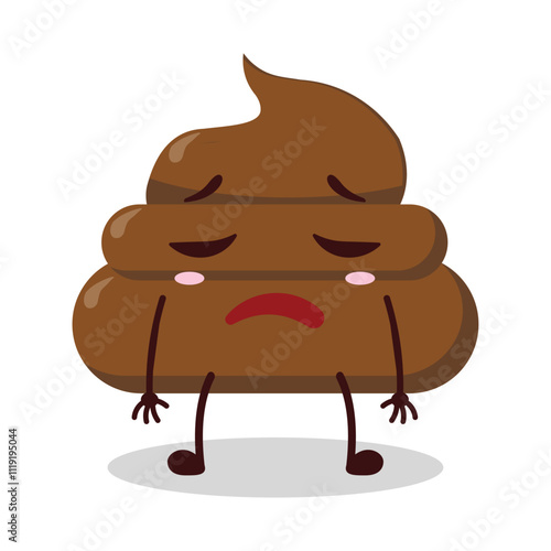 cute tired expression of chicken poop cartoon character