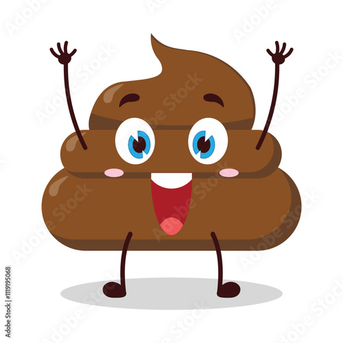 cute rise hand happy expression of chicken poop cartoon character
