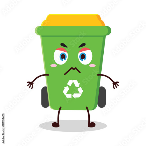 cute irritated expression of trash bin cartoon character