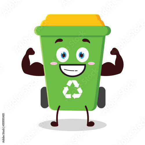 cute masculine healthy athlete expression of trash bin cartoon character