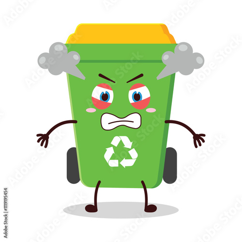 cute furious expression of trash bin cartoon character