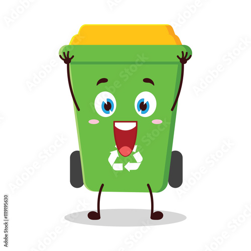 cute rise hand happy expression of trash bin cartoon character