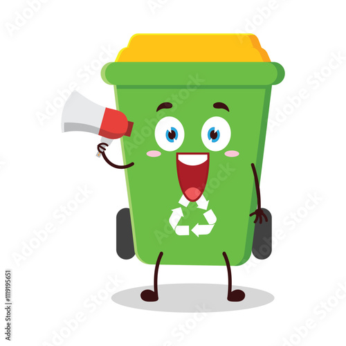 cute happy expression of trash bin cartoon character carry megaphone