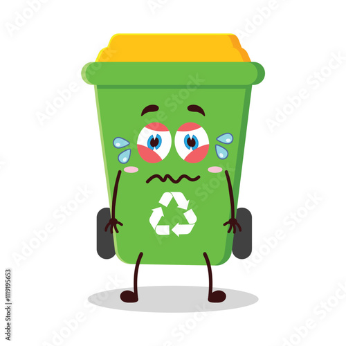 cute upset expression of trash bin cartoon character