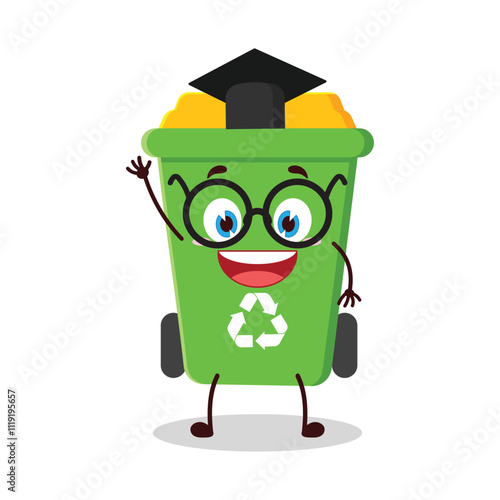 cute graduation college student expression of trash bin cartoon character