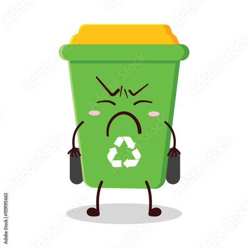 cute annoyed expression of trash bin cartoon character