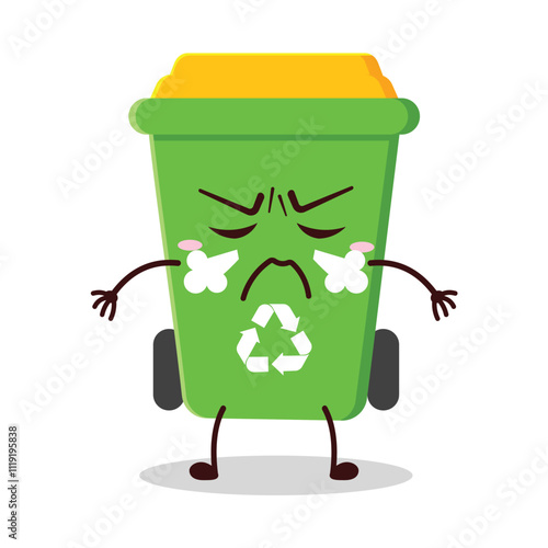 cute mad expression of trash bin cartoon character