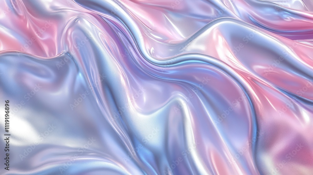 A smooth, iridescent fabric with flowing textures in pastel colors. A smooth, iridescent fabric with flowing textures in pastel colors.
