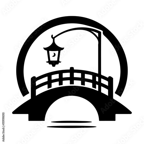 Bridge with lanterns black silhouette vector icon illustration