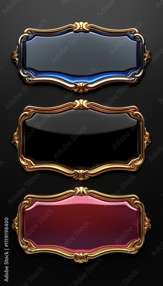 Three Elegant Gold Framed Plates Different Colors Three Elegant Gold Framed Plates Different Colors