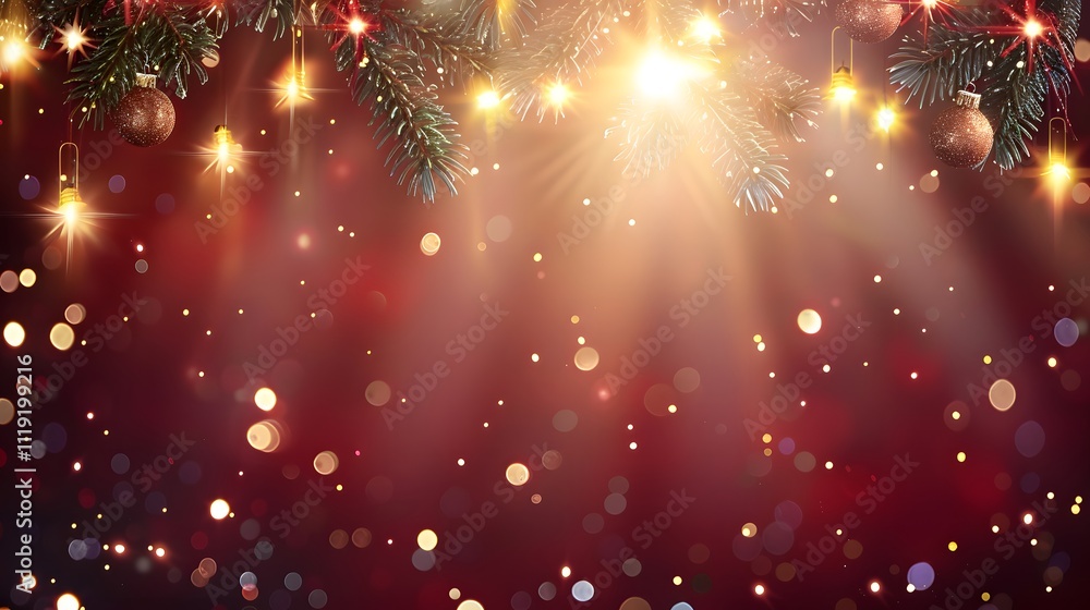 Naklejka premium Festive Christmas background with lights and ornaments.