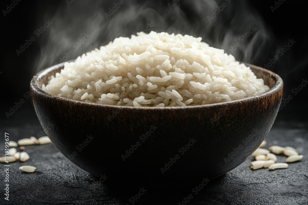 Steaming white rice in a bowl. Steaming white rice in a bowl.