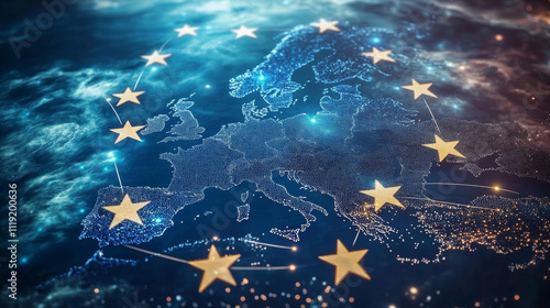 i want Europe with stars and cybersecurity NIS2 the main subject