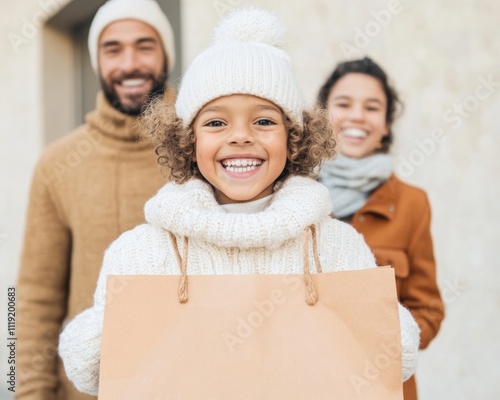 Joyful Family Holiday Shopping during Seasonal Sales Perfect for Christmas, Black Friday, and Hanukkah photo