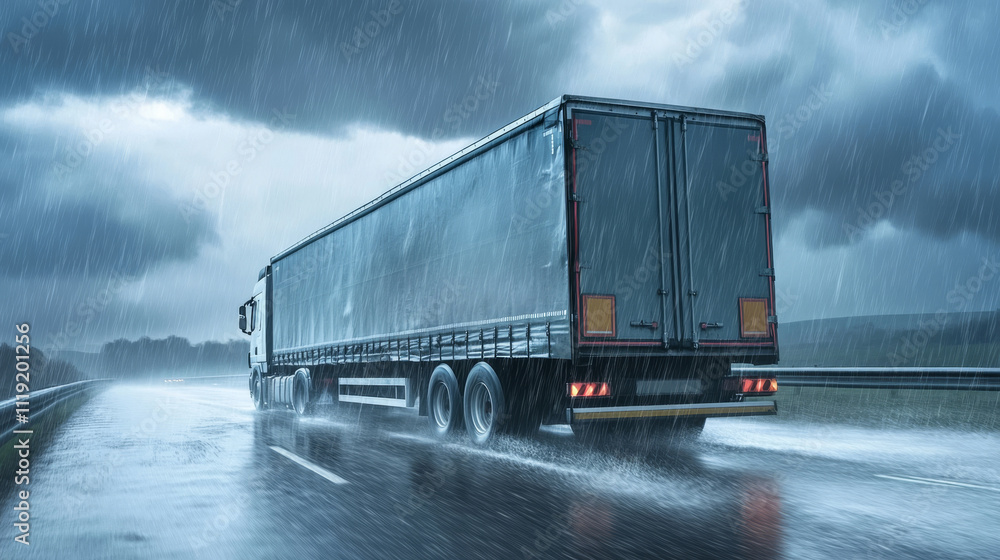 truck on wet road in heavy rain under cloudy sky
truck on wet road in heavy rain under cloudy sky