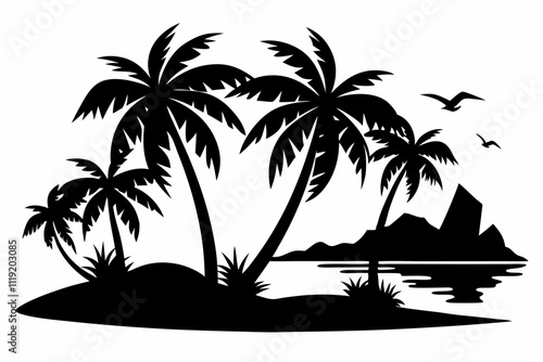 Beach Silhouette Vector Art Design