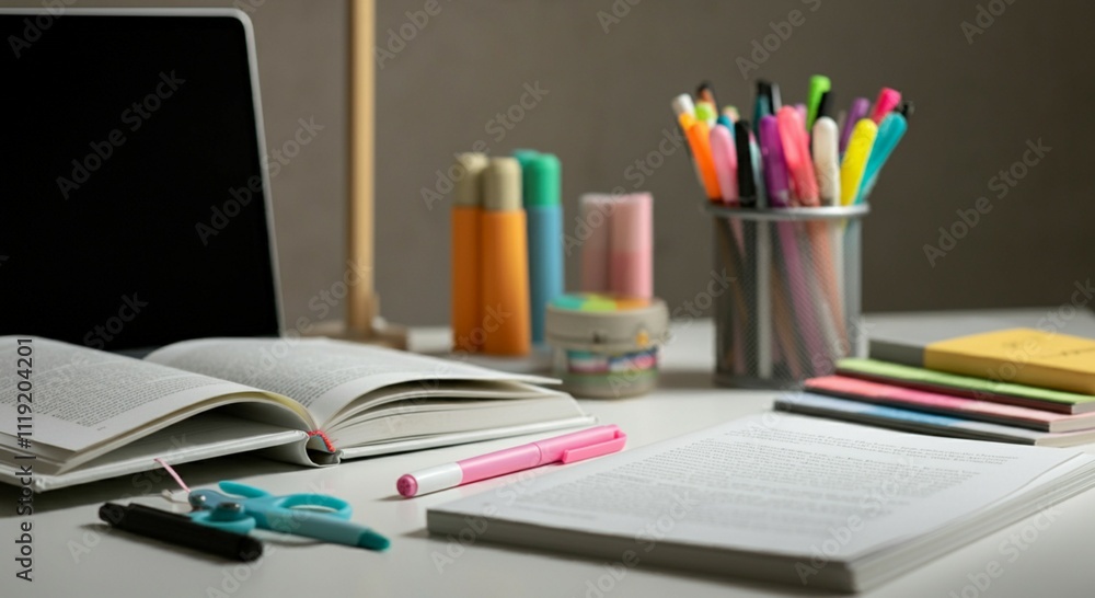 Study Desk with Open Textbooks and Laptop for Learning Study Desk with Open Textbooks and Laptop for Learning