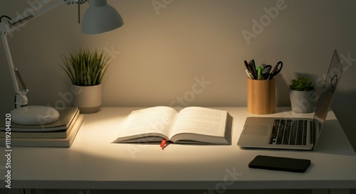 Study Desk with Open Textbooks and Laptop for Learning