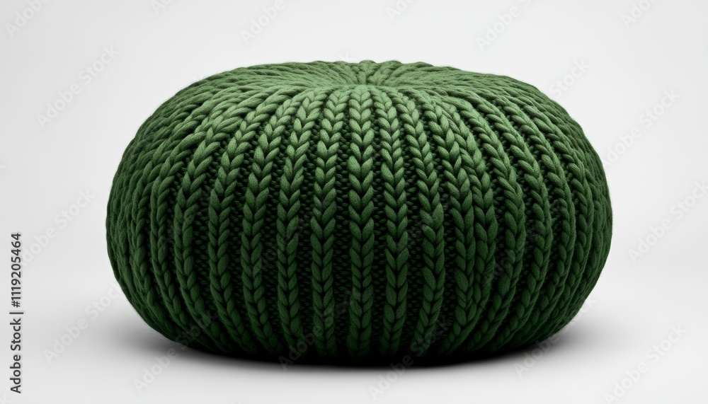 dark green knitted pouf with textured design dark green knitted pouf with textured design