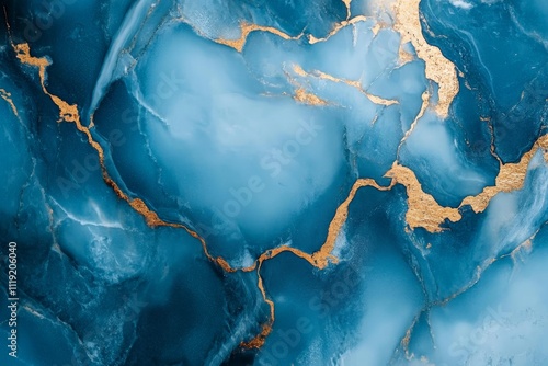 Swirling blue and gold abstract design with smooth textures and rich color variations photo