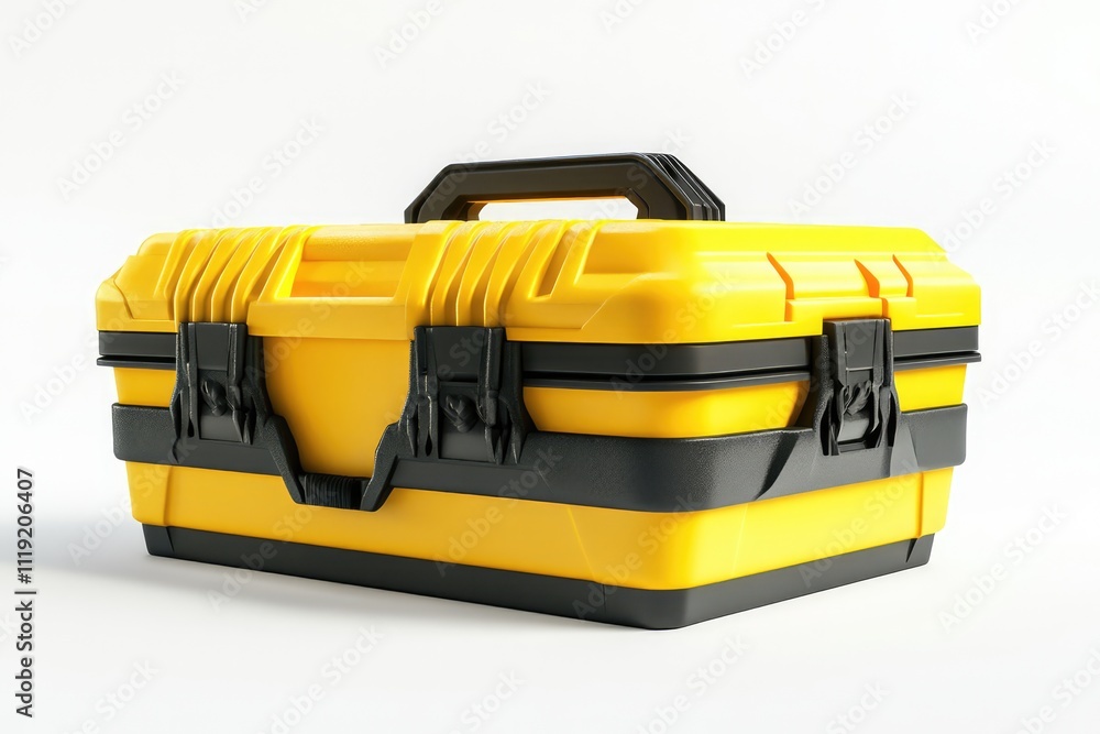 Yellow Color Toolbox with Black Accents on White Background Yellow Color Toolbox with Black Accents on White Background