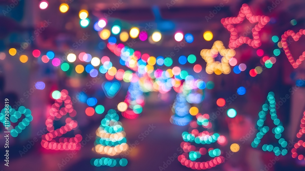 tree lights on the street, bokeh effects tree lights on the street, bokeh effects