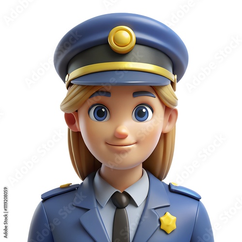 Policewoman avatar 3D render icon isolated on white background