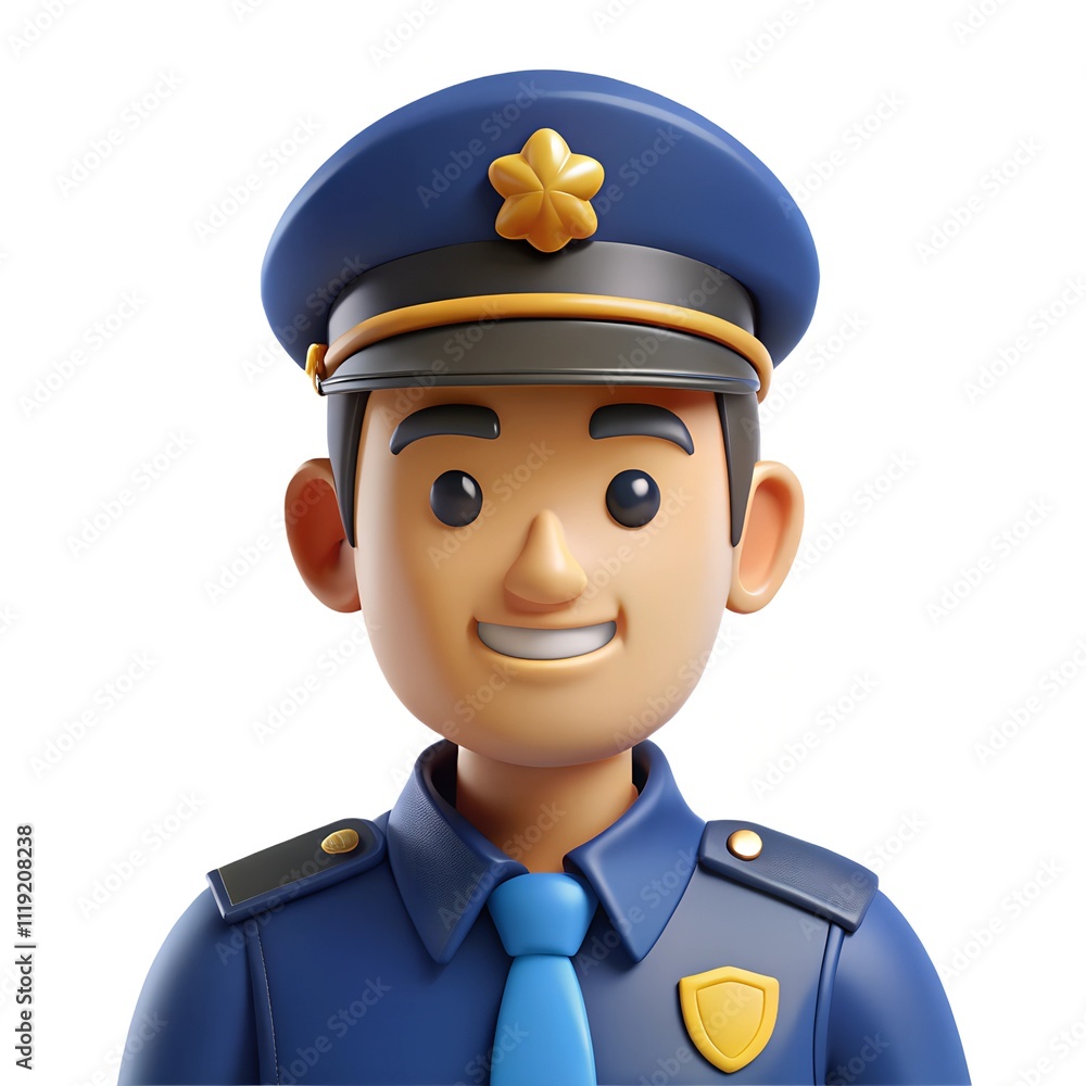 Policeman avatar 3D render icon isolated on white background Policeman avatar 3D render icon isolated on white background