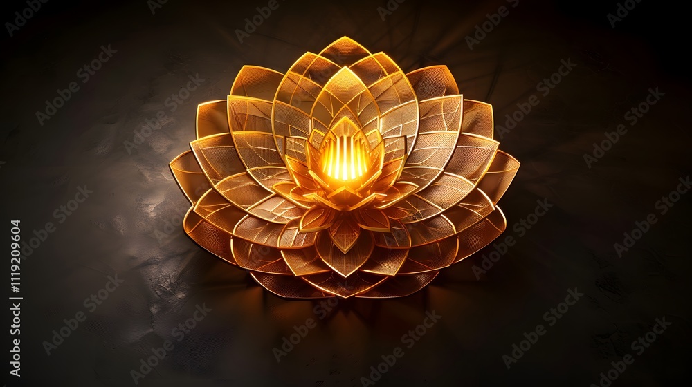 Fototapeta premium Golden lotus flower with inner light.