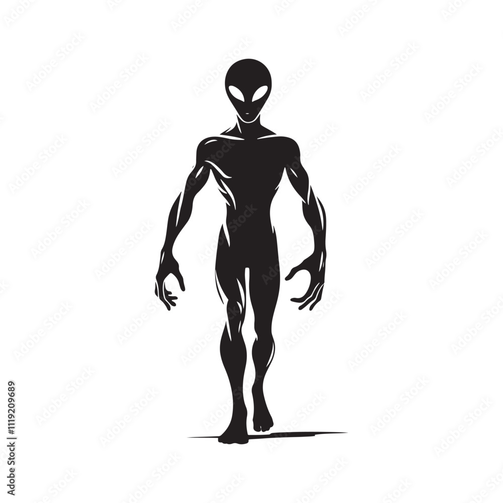 Fototapeta premium Classic Grey Alien - Minimalist Silhouette of Alien - Vector of Alien - Alien Illustration.