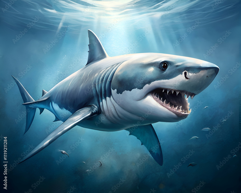 Great White Shark Underwater. Majestic Predator of the Ocean Depths Great White Shark Underwater. Majestic Predator of the Ocean Depths