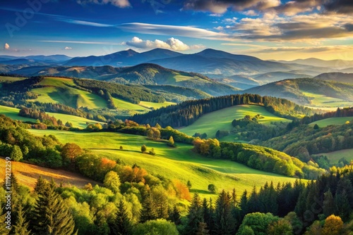 Fototapeta Naklejka Na Ścianę i Meble -  Bieszczady Mountains Panorama, Poloniny Hiking Trail, Polish Carpathians, Scenic View, Summer Landscape, Nature Photography