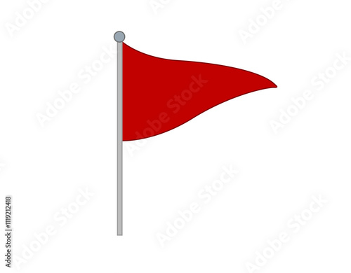 Tall triangular gradient red flag icon with silver pole