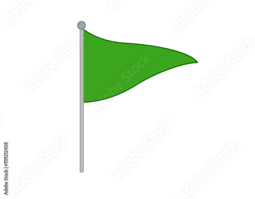 Tall triangular green flag icon with silver pole