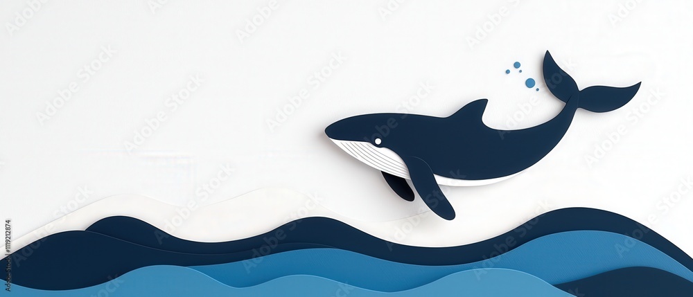 Obraz premium A playful whale leaps from stylized waves, showcasing the beauty of marine life in a vibrant and artistic representation.