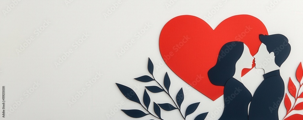 A romantic couple silhouette in front of a heart symbol, surrounded by leaves, symbolizing love and connection. A romantic couple silhouette in front of a heart symbol, surrounded by leaves, symbolizing love and connection.