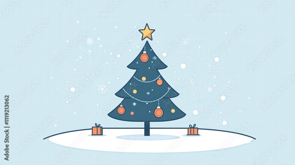 A minimalist vector illustration of a Christmas tree, decorated with elegant ornaments and a glowing star on top. A minimalist vector illustration of a Christmas tree, decorated with elegant ornaments and a glowing star on top.