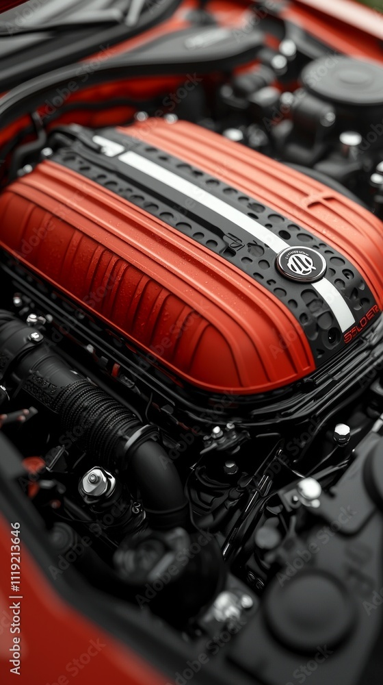 Fototapeta premium Engine close-up showcasing detailed design and craftsmanship in automotive engineering