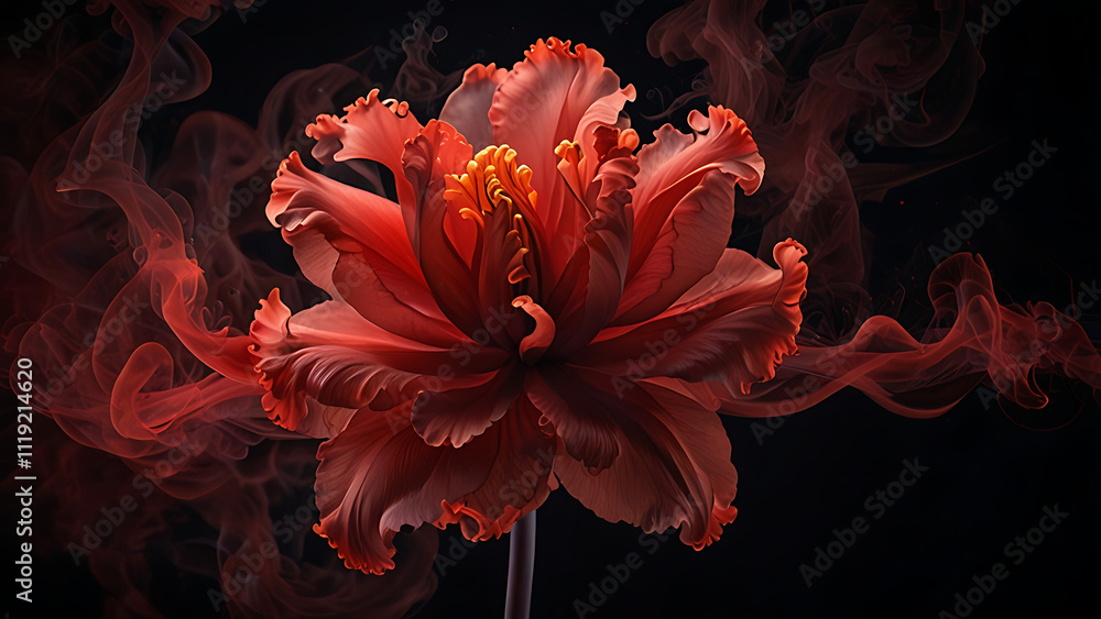 AI-generated Beautiful Red Flower Surrounded by Red Smoke AI-generated Beautiful Red Flower Surrounded by Red Smoke